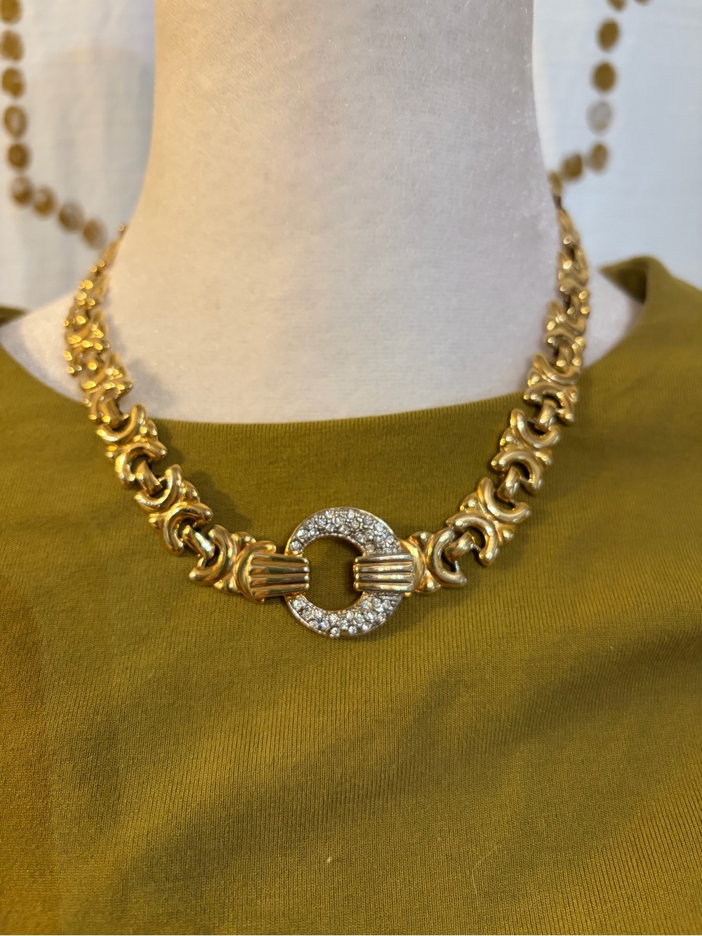 Vintage Gold-Tone Pave Circle Link Necklace - Women Jewelry